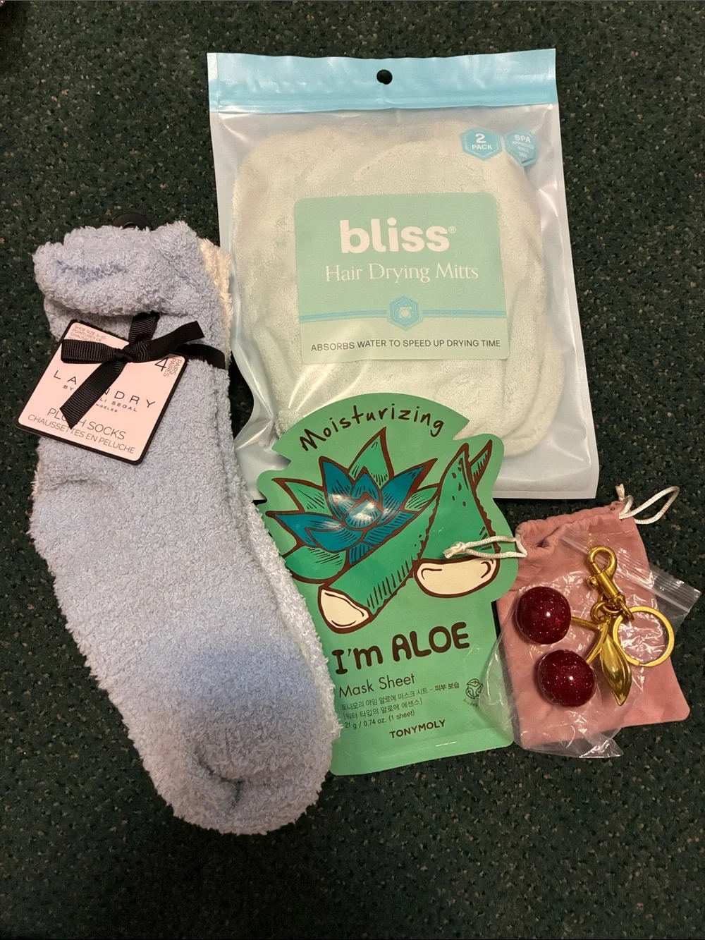 Bliss Hair Drying Mitts, Cozy Socks, Keychain and Tonymoly Mask Bundle